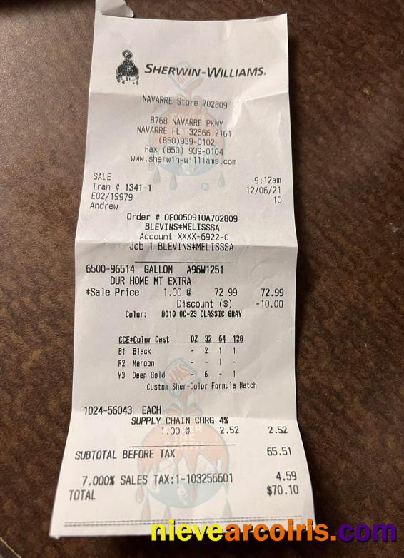 Sherwin Williams company payment receipt